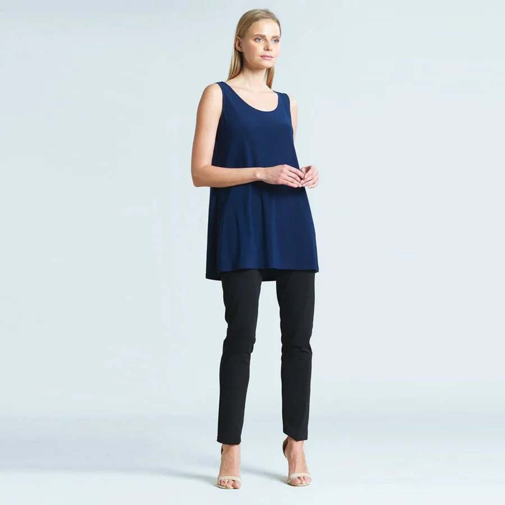 Clara Sun Woo Womens Long Scoop Neck Tank Size Medium Navy Blue Sleeveless USA